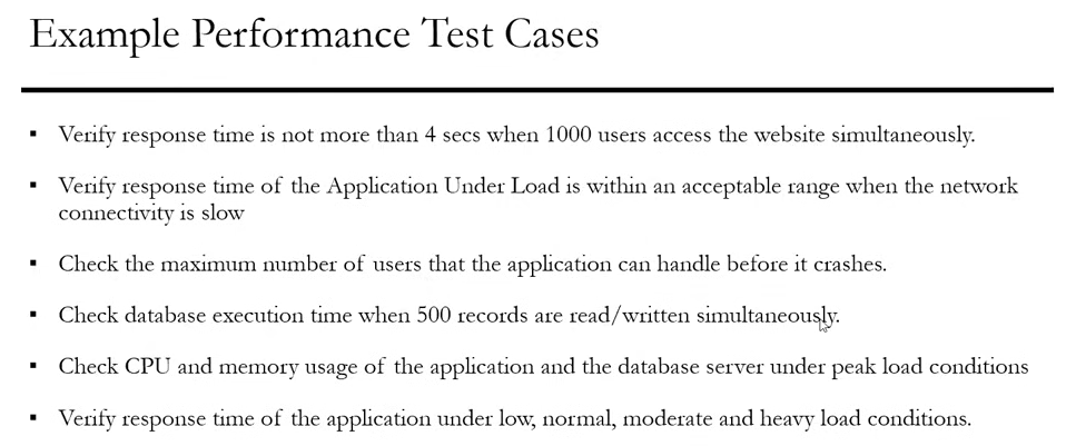 Sample Performance Test Cases