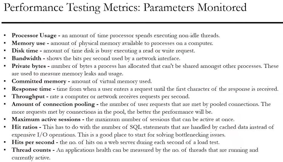 Performance testing metrics